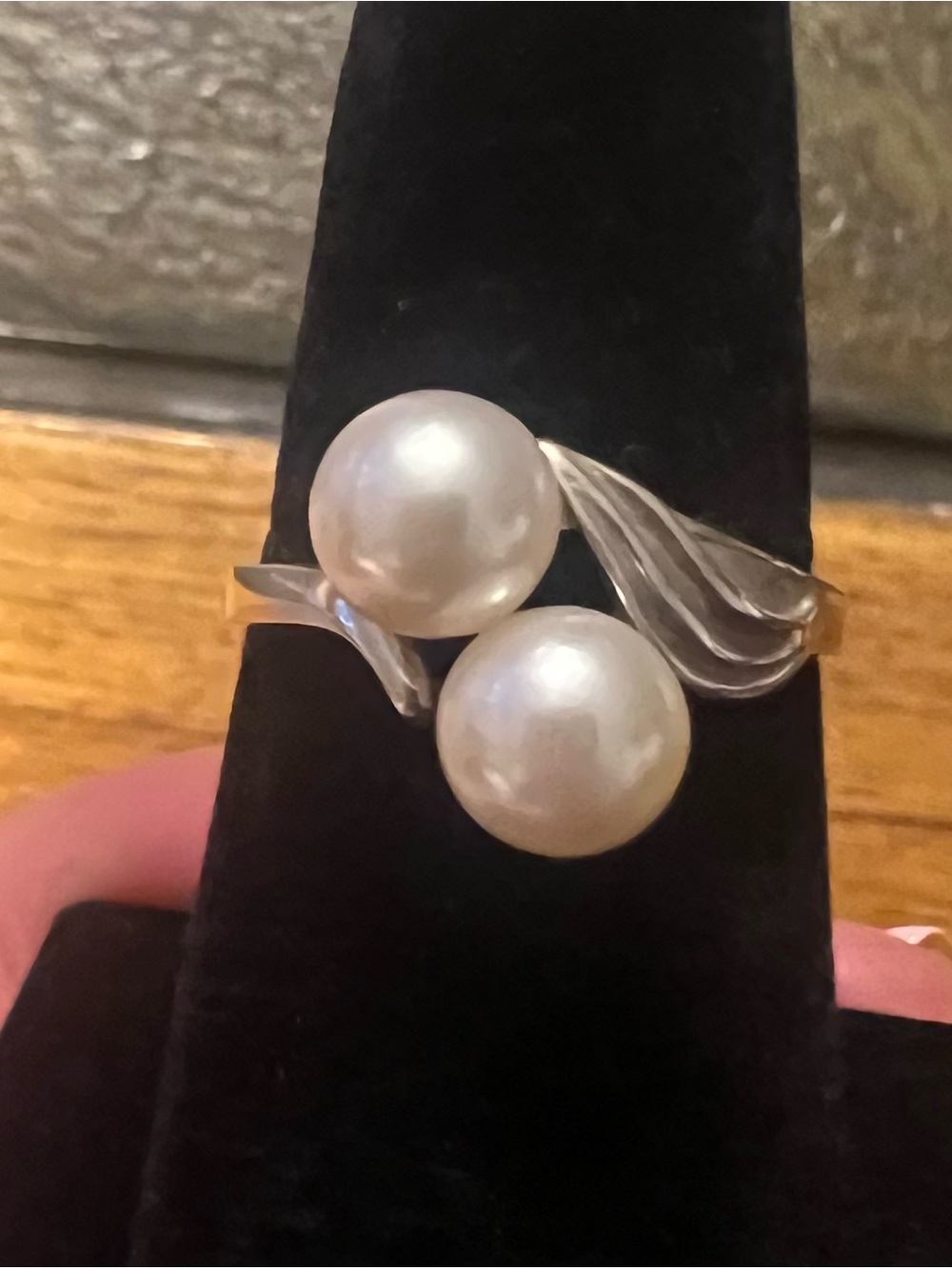 Vantel Pearls Silver Ring with Two White Pearls